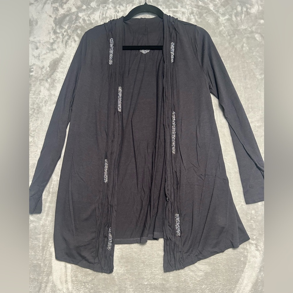 Chadwick’s Open Front Cardigan Women’s Medium Beaded Flowy Sheer Black